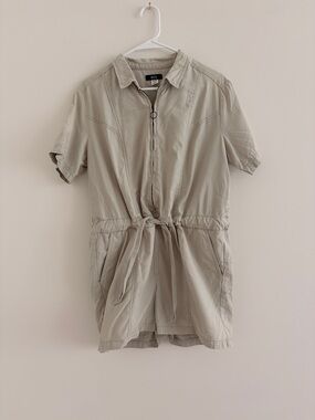 BDG Short Sleeve Drawstring Romper in Light Khaki